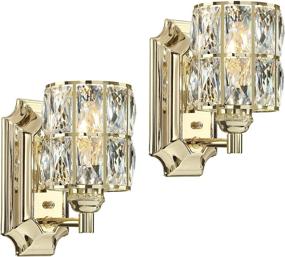 img 3 attached to 💡 Doraimi Set of 2 Champagne Plating Prism Crystal Wall Sconce Lighting, Modern Wall Light Fixture with Crystal Plate Shade for Bathroom and Bedroom. LED Bulb (not Included)