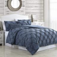 modern threads queen size blue amanda comforter set with solid textured design – 5-piece logo