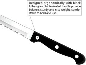 img 2 attached to 🔪 Faderic набор ножей для стейка с назначением, 12 штук, черный нож полного вылета с тройными риветами, ножи для стейка с остроконечным лезвием из нержавеющей стали, 4,5 дюйма, кухонные ножи для ресторана, посудомоечная машина безопасна.