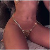 💎 gold crystal rhinestone body chain bikini underwear: seductive thong panties with shimmering charm logo