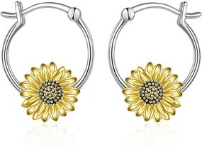 img 4 attached to 🌻 ONEFINITY Sterling Silver Sunflower Hoop Earrings - Sunflower Jewelry Earrings for Women and Girls, Perfect Gift Idea