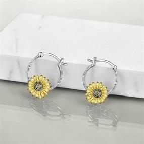 img 3 attached to 🌻 ONEFINITY Sterling Silver Sunflower Hoop Earrings - Sunflower Jewelry Earrings for Women and Girls, Perfect Gift Idea