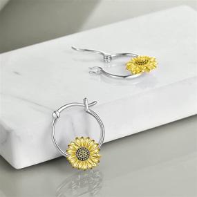 img 2 attached to 🌻 ONEFINITY Sterling Silver Sunflower Hoop Earrings - Sunflower Jewelry Earrings for Women and Girls, Perfect Gift Idea