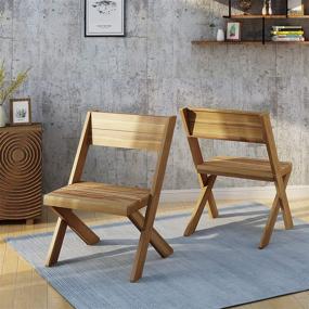 img 3 attached to 🪑 Estelle Indoor Farmhouse Acacia Wood Chairs (Set of 2), Sandblast Teak Finish by Christopher Knight Home - Elegant and Sturdy Furniture for Your Home