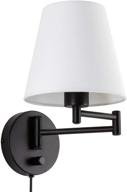 💡 co-z modern swing arm wall mount light plug in - corded wall lamps with white fabric shade - black metal adjustable wall sconce - wall mount lamp for bedroom, living room, bedside логотип