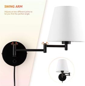 img 1 attached to 💡 CO-Z Modern Swing Arm Wall Mount Light Plug in - Corded Wall Lamps with White Fabric Shade - Black Metal Adjustable Wall Sconce - Wall Mount Lamp for Bedroom, Living Room, Bedside