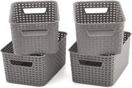 📦 set of 4 small gray plastic woven knit baskets - 11 x 7.3 x 5 inch storage organizer bins by ezoware logo