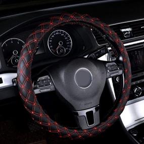 img 3 attached to 🚗 Rayauto 15" Odorless Quilted Stitching Pattern Leather Car Steering Wheel Cover-Black with Red: Premium Comfort and Style Upgrade!