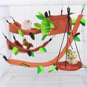 img 4 attached to 🌳 Forest Pattern 5pcs Hamster Hammock: Warm Bed, Nest & Cage Toys - Leaf Hanging Tunnel and Swing Set for Sugar Glider, Squirrel, Hamster - Ideal for Playing and Sleeping