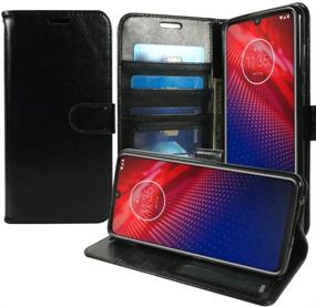 img 3 attached to Zase Motorola Moto Z4 Case: Stylish Wallet Pouch Slim Folio Flip Cover with Kickstand, Card Slot, and Wrist Strap - Compatible for Moto Z4 5G Verizon (Luxury Black)