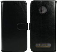 zase motorola moto z4 case: stylish wallet pouch slim folio flip cover with kickstand, card slot, and wrist strap - compatible for moto z4 5g verizon (luxury black) logo