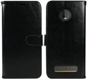 img 4 attached to Zase Motorola Moto Z4 Case: Stylish Wallet Pouch Slim Folio Flip Cover with Kickstand, Card Slot, and Wrist Strap - Compatible for Moto Z4 5G Verizon (Luxury Black)