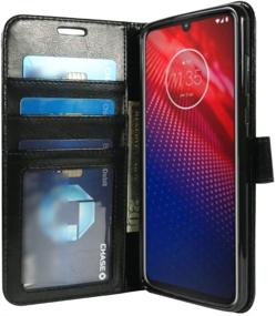 img 2 attached to Zase Motorola Moto Z4 Case: Stylish Wallet Pouch Slim Folio Flip Cover with Kickstand, Card Slot, and Wrist Strap - Compatible for Moto Z4 5G Verizon (Luxury Black)