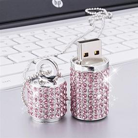 img 3 attached to Жемчужная USB-флеш-драйв с кристаллами, 64 ГБ, розового цвета, с USB 2.0, милая модная бижутерия с блестками, кристаллический USB-накопитель "женская помада" с брелоком, металлическая флешка - пишущая ручка 64 ГБ памяти в розовом цвете