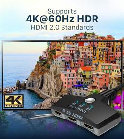 img 2 attached to Fosmon 3-портовый HDMI 2.0 автоматический переключатель 4K 60Гц, 3x1 переключатель автоматического UHD 3D HDR Full HD 1080P 60Гц HDCP 2.2, HDMI разветвительный центр для Apple TV Roku Fire TV Stick HDTV PS4 Xbox One Chromecast 3.