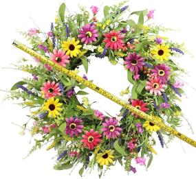 img 2 attached to 🌺 Colorful Spring and Summer 24” Artificial Floral Wreath for Front Door, Home Decor and Festival Celebration