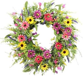 img 4 attached to 🌺 Colorful Spring and Summer 24” Artificial Floral Wreath for Front Door, Home Decor and Festival Celebration