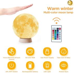 img 3 attached to 🌙 Moon Lights with LED Night Light Function, Touch & Remote Control, USB Charging Stand for Bedrooms - Perfect Holiday Gifts