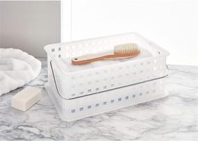 img 2 attached to Spa Storage Organizer Basket for Bathroom, Health, Cosmetics, and Beauty Products - Stackable Container with Handle, 8.69&#34; x 13.94&#34; x 5.12&#34;, in Frost White