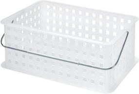 img 1 attached to Spa Storage Organizer Basket for Bathroom, Health, Cosmetics, and Beauty Products - Stackable Container with Handle, 8.69&#34; x 13.94&#34; x 5.12&#34;, in Frost White