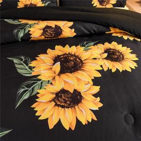 img 2 attached to NTBED Black Sunflowers Comforter Set Queen - Vibrant Yellow Floral Botanical 3-Piece Microfiber Bedding Quilt for Boys, Girls, and Teens - Ideal for Queen Size Beds