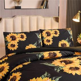 img 3 attached to NTBED Black Sunflowers Comforter Set Queen - Vibrant Yellow Floral Botanical 3-Piece Microfiber Bedding Quilt for Boys, Girls, and Teens - Ideal for Queen Size Beds