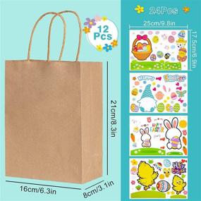 img 3 attached to Easter Kraft Gift Paper Bags with Handles, 12Pcs, Includes 24 Sheet DIY Stickers - Happy Easter Treat Goodie Bags Craft Bunny Egg Hunt Chicks Sheep Decoration for Kids, Size 8.3 x 6.3 X 3.2in