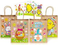 easter kraft gift paper bags with handles, 12pcs, includes 24 sheet diy stickers - happy easter treat goodie bags craft bunny egg hunt chicks sheep decoration for kids, size 8.3 x 6.3 x 3.2in logo