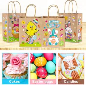 img 1 attached to Easter Kraft Gift Paper Bags with Handles, 12Pcs, Includes 24 Sheet DIY Stickers - Happy Easter Treat Goodie Bags Craft Bunny Egg Hunt Chicks Sheep Decoration for Kids, Size 8.3 x 6.3 X 3.2in