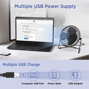 img 2 attached to 💨 EasyAcc 6-Inch USB Desk Fan - Small, Quiet, and Powerful USB Powered Portable Fan with Strong Airflow - Mini Metal USB Fan with 360° Rotation - Personal Cooling Fan for Home Office - Black (USB Powered Only)