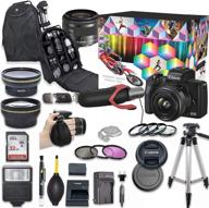 black canon eos m50 mark ii mirrorless digital camera video kit with 15-45mm lens + wide angle lens + 2x telephoto lens + flash + sandisk 32gb sd memory card + accessory bundle logo