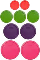 6/7 cup fuchsia pyrex (2) 7402-pc, 4 cup purple pyrex (3) 7201-pc, 2 cup lawn green pyrex (2) 7200-pc, 1 cup red pyrex (2) 7202-pc replacement food storage lids logo