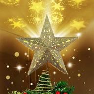 🎄 enhance your christmas decor with lulu home christmas tree topper – 3d hollow glittered metal with rotating star projection and led lighting, 12 inch, golden logo
