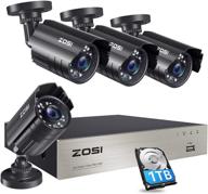 zosi 1080p security camera system - 1tb hard drive - h.265+ dvr recorder - 8ch 5mp lite hd-tvi video - 4x hd 1920tvl 1080p cctv cameras - indoor outdoor weatherproof - motion alert - remote access logo