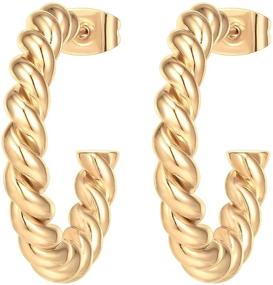 img 4 attached to 🌹 Rose Gold, White Gold, and Yellow Gold Twisted Rope Round Hoop Earrings - 925 Sterling Silver with 18K Gold Fill