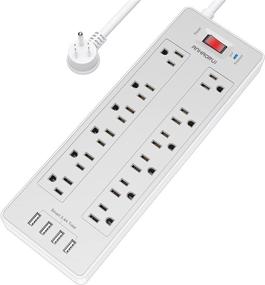 img 4 attached to 🔌 ANHAORUI 8-Foot Power Strip with 12 AC Outlets and 4 USB Ports - Surge Protector for Home, Office, and Hotel - White/Grey