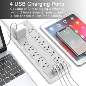 img 2 attached to 🔌 ANHAORUI 8-Foot Power Strip with 12 AC Outlets and 4 USB Ports - Surge Protector for Home, Office, and Hotel - White/Grey