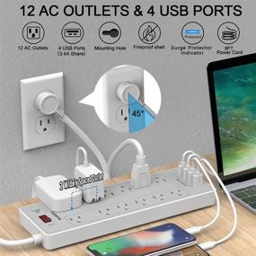 img 3 attached to 🔌 ANHAORUI 8-Foot Power Strip with 12 AC Outlets and 4 USB Ports - Surge Protector for Home, Office, and Hotel - White/Grey