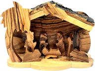 🎄 exquisite zuluf olive wood nativity set with bark roof - perfect wooden decoration for christmas, certified bethlehem craftsmanship! logo