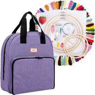 🧵 curmio embroidery starter kit - cross stitch tools set with storage bag, 100 colorful threads, 5 embroidery hoops, 3 aida cloth & more tools - ideal for beginners and embroidery enthusiasts - purple logo