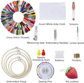 img 3 attached to 🧵 CURMIO Embroidery Starter Kit - Cross Stitch Tools Set with Storage Bag, 100 Colorful Threads, 5 Embroidery Hoops, 3 Aida Cloth & More Tools - Ideal for Beginners and Embroidery Enthusiasts - Purple