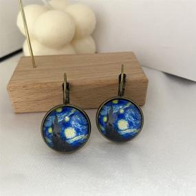 img 3 attached to 🌃 Stunning Vintage Starry Night Landscape Glass Dangle Earrings: Van Gogh Inspired Art Jewelry for Women & Girls