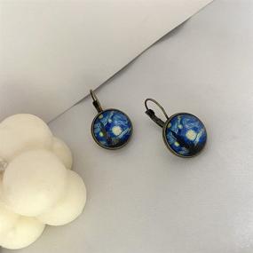 img 1 attached to 🌃 Stunning Vintage Starry Night Landscape Glass Dangle Earrings: Van Gogh Inspired Art Jewelry for Women & Girls