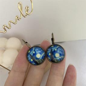 img 2 attached to 🌃 Stunning Vintage Starry Night Landscape Glass Dangle Earrings: Van Gogh Inspired Art Jewelry for Women & Girls