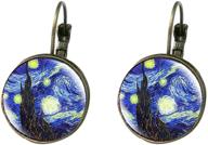 🌃 stunning vintage starry night landscape glass dangle earrings: van gogh inspired art jewelry for women & girls logo