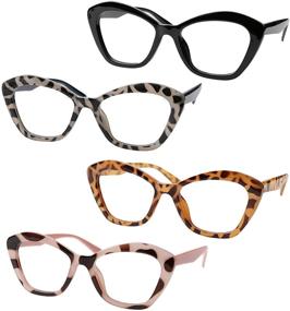 img 4 attached to 👓 SOOLALA Women's Reading Glasses with Stylish Cateye Frames in 4 Assorted Colors