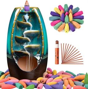 img 4 attached to 🏞️ Ceramic Incense Burner Set: Waterfall Incense Holder for Aromatherapy Ornament & Home Decor, Complete with 150 PCS Natural Incense and Cushion