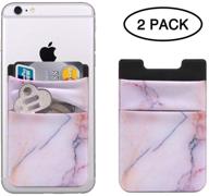 📱 2-pack clarkszone stretchy marble adhesive wallet: phone credit card holder & sleeve pocket for iphones, androids, samsung galaxy - pink logo