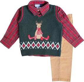 img 4 attached to Adorable Good Lad Infant Boys Green Reindeer Sweater Vest Set