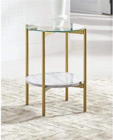 img 3 attached to 🌟 Contemporary Round End Table: Signature Design by Ashley Wynora with Glass & Faux Marble in White & Gold